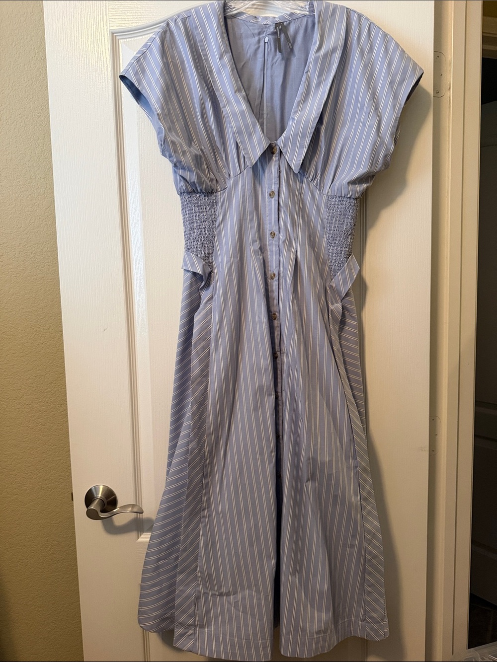Anthropologie Light Blue & White Striped Midi Dress